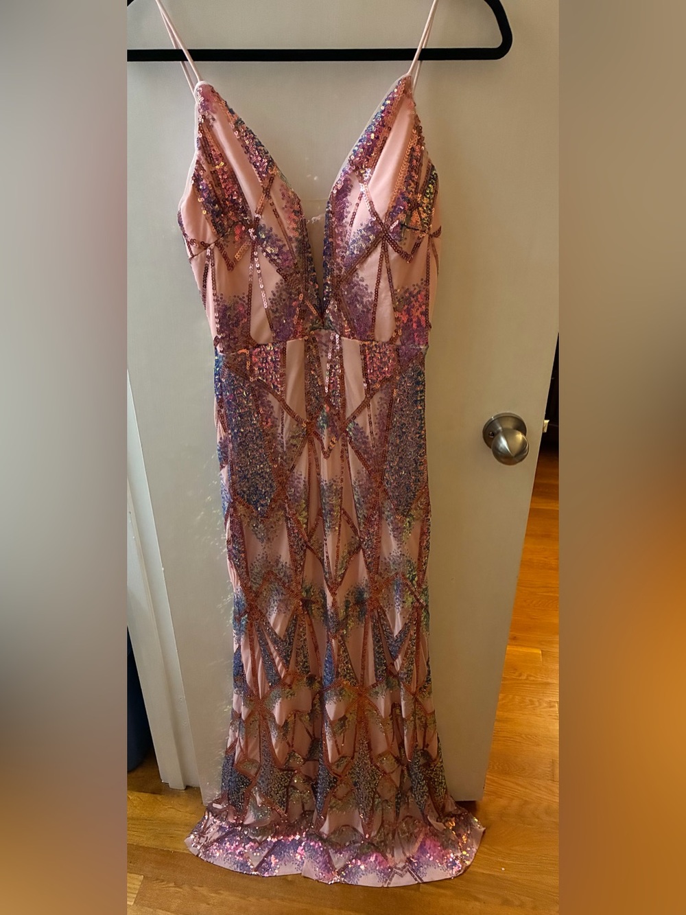 Betsy & Adam Pink Sequin Spaghetti Strap Dress - size 6